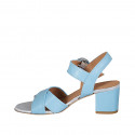 Sandalia para mujer con cinturon en piel azul claro tacon 5 - Tallas disponibles:  43, 44, 45, 46