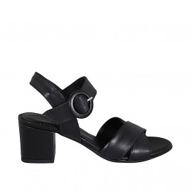 Sandale pour femmes en cuir de couleur noir avec courroie talon 5 - Pointures disponibles:  31, 42, 44