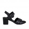 Sandale pour femmes en cuir de couleur noir avec courroie talon 5 - Pointures disponibles:  31, 42, 44