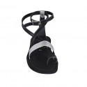 Woman's thong sandal with crossed strap in black and silver laminated leather heel 1 - Available sizes:  32