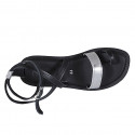 Woman's thong sandal with crossed strap in black and silver laminated leather heel 1 - Available sizes:  32