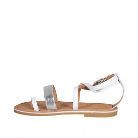 Woman's thong sandal with crossed strap in white and silver laminated leather heel 1 - Available sizes:  42 2