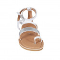 Woman's thong sandal with crossed strap in white and silver laminated leather heel 1 - Available sizes:  42