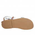 Woman's thong sandal with crossed strap in white and silver laminated leather heel 1 - Available sizes:  42