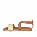Sandalia para mujer con correa cruzada en piel cognac y piel imprimida amarillo tacon 1 - Tallas disponibles:  32