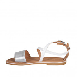 Woman's sandal with crossed strap in white leather and yellow printed leather heel 1 - Available sizes:  32 2
