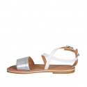 Woman's sandal with crossed strap in white leather and yellow printed leather heel 1 - Available sizes:  32