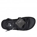 Woman's sandal in black printed leather with strap and rhinestones wedge heel 1 - Available sizes:  32, 42