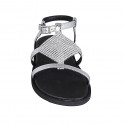 Sandalo da donna in pelle stampata laminata argento con cinturino e strass zeppa 1 - Misure disponibili: 32, 42