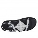 Woman's sandal in silver laminated printed leather with strap and rhinestones wedge heel 1 - Available sizes:  32, 42