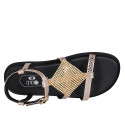 Sandale pour femmes en cuir imprimé lamé cuivre avec courroie et strass talon compensé 1 - Pointures disponibles:  32, 33, 34, 42