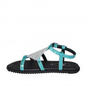 Sandale pour femmes en cuir imprimé lamé turquoise avec courroie et strass talon compensé 1 - Pointures disponibles:  32, 33, 34, 42, 43