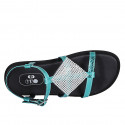 Sandale pour femmes en cuir imprimé lamé turquoise avec courroie et strass talon compensé 1 - Pointures disponibles:  32, 33, 34, 42, 43