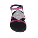 Woman's sandal in pink laminated printed leather with strap and rhinestones wedge heel 1 - Available sizes:  32, 33, 34, 42, 43, 44