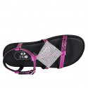 Sandalo da donna in pelle stampata laminata fucsia con cinturino e strass zeppa 1 - Misure disponibili: 32, 33, 34, 42, 43, 44