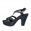 Woman's platform sandal in blue laminated leather heel 9 - Available sizes:  42, 43, 44