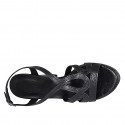 Woman's platform sandal in black laminated leather heel 9 - Available sizes:  31, 42