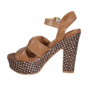 Woman's sandal in cognac brown leather with strap, platform and braided heel 12 - Available sizes:  43