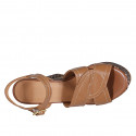 Woman's sandal in cognac brown leather with strap, platform and braided heel 12 - Available sizes:  43