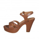 Woman's sandal in cognac brown leather with strap, platform and heel 9 - Available sizes:  42