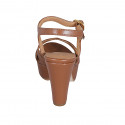 Woman's sandal in cognac brown leather with strap, platform and heel 9 - Available sizes:  42