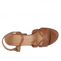 Woman's sandal in cognac brown leather with strap, platform and heel 9 - Available sizes:  42