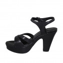 Woman's strap sandal with platform in black leather heel 9 - Available sizes:  42