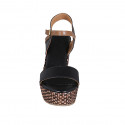 Sandalia para mujer con cinturon y plataforma en piel negra y cognac cuña trensada 9 - Tallas disponibles:  42, 43, 44