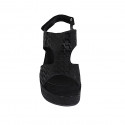Sandale pour femmes avec fermeture velcro en tissu imprimé noir talon compensé 7 - Pointures disponibles:  42, 43