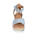 Woman's strap sandal with platform in light blue suede and multicolored fabric wedge heel 7 - Available sizes:  42, 43