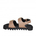 Woman's sandal with adjustable buckles in nude leather wedge heel 2 - Available sizes:  32, 33, 42