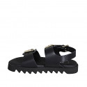 Woman's sandal with adjustable buckles in black leather wedge heel 2 - Available sizes:  32