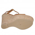 Sandalia para mujer en piel cognac con cinturon, plataforma y cuña 12 - Tallas disponibles:  42, 43