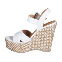 Woman's strap sandal in white leather with platform and braided wedge heel 12 - Available sizes:  43