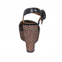 Woman's strap sandal in black leather with platform and braided wedge heel 12 - Available sizes:  43