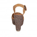 Sandale pour femmes en cuir cognac avec courroie, plateforme et talon compensé tressé 12 - Pointures disponibles:  43
