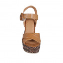 Woman's strap sandal in cognac brown leather with platform and braided wedge heel 12 - Available sizes:  43