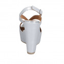 Woman's platform sandal in silver laminated printed leather wedge heel 12 - Available sizes:  31, 43