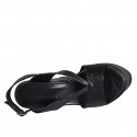 Woman's platform sandal in black laminated printed leather wedge heel 12 - Available sizes:  31, 43