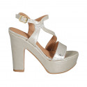 Woman's platform sandal in platinum laminated printed leather heel 12 - Available sizes:  31, 43