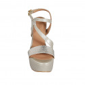 Sandale pour femmes en cuir imprimé lamé platine avec platforme et talon 12 - Pointures disponibles:  31, 43