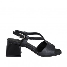 Woman's sandal in black leather and patent leather heel 5 - Available sizes:  31, 32, 42, 43, 44, 46