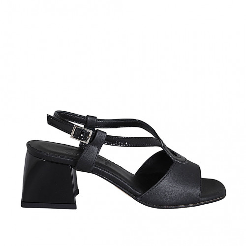 Sandale pour femmes en cuir verni et cuir noir talon 5 - Pointures disponibles:  31, 32, 42, 43, 44, 46