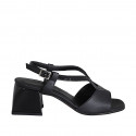 Woman's sandal in black leather and patent leather heel 5 - Available sizes:  31, 32, 42, 43, 44, 46