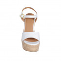 Woman's sandal with strap and platform in white leather wedge heel 12 - Available sizes:  43