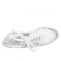 Woman's laced shoe with zippers in white and silver leather wedge heel 4 - Available sizes:  42