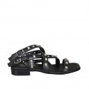 Sandalo da donna con cinturini e borchie in pelle nera tacco 2 - Misure disponibili: 33