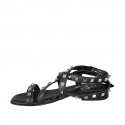 Sandalia para mujer con cinturones y tachuelas en piel negra tacon 2 - Tallas disponibles:  33