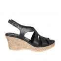 Woman's sandal in black leather with platform and wedge heel 7 - Available sizes:  42