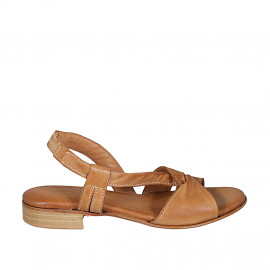 Sandalia con elastico para mujer en piel cognac tacon 2 - Tallas disponibles:  32